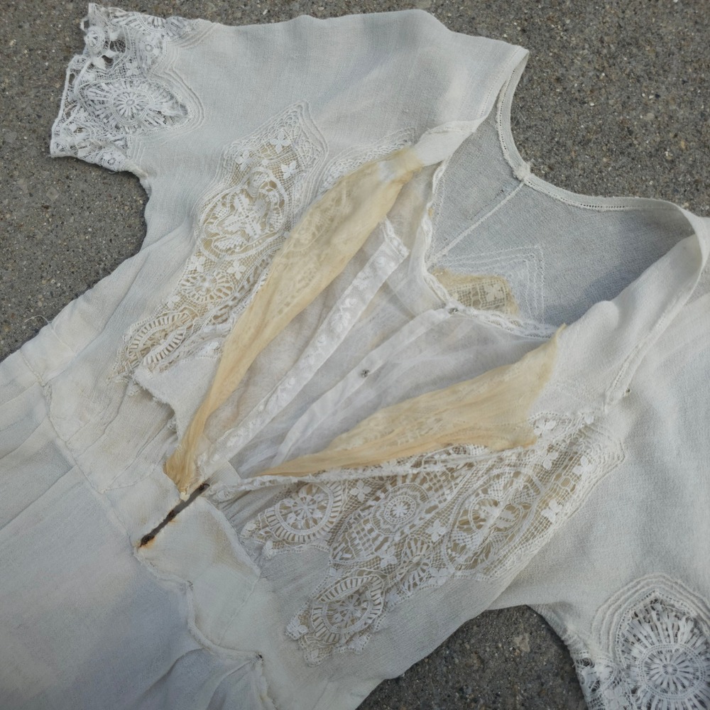 Antique 1900s Edwardian White Cotton Lawn Tea Dress Lace Gown Hi-Low Victorian - Picture 8 of 16